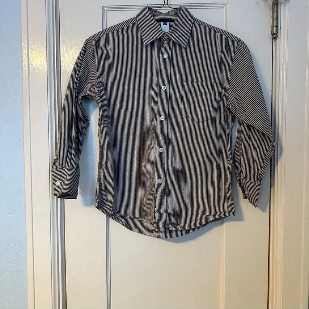 Gap Boy’s Shirt Brown & White Striped Button Down Size M